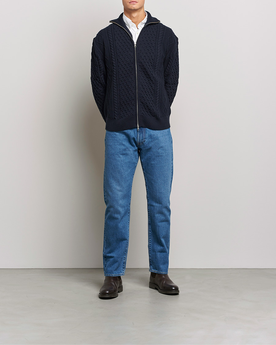 Herren | Pullover | GANT | Aran Structured Full Zip Evening Blue