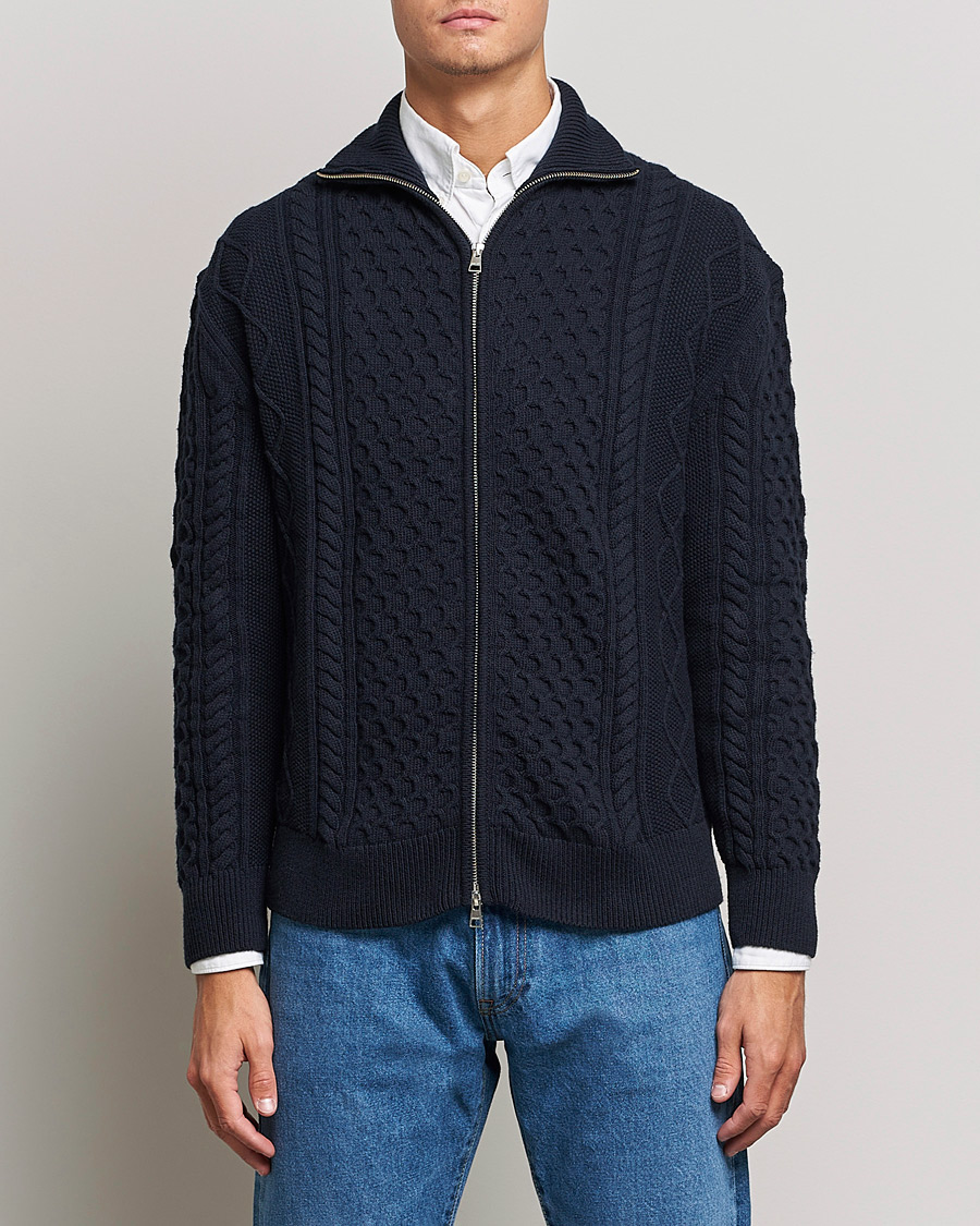 Herren | Pullover | GANT | Aran Structured Full Zip Evening Blue
