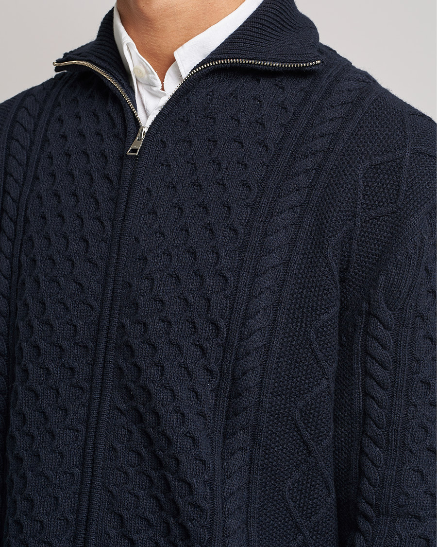 Herren | Pullover | GANT | Aran Structured Full Zip Evening Blue