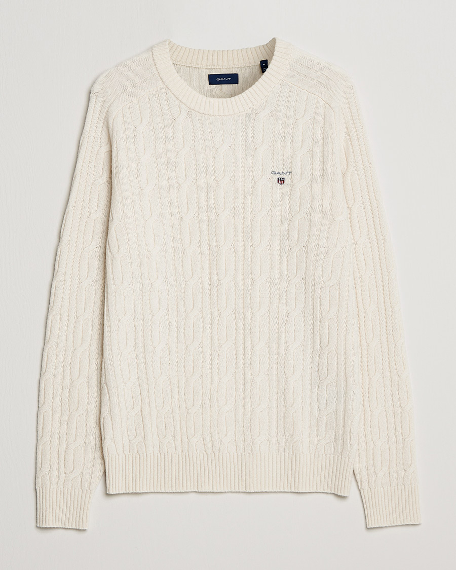 Herren | Pullover | GANT | Lambswool Cable Crew Neck Pullover Cream