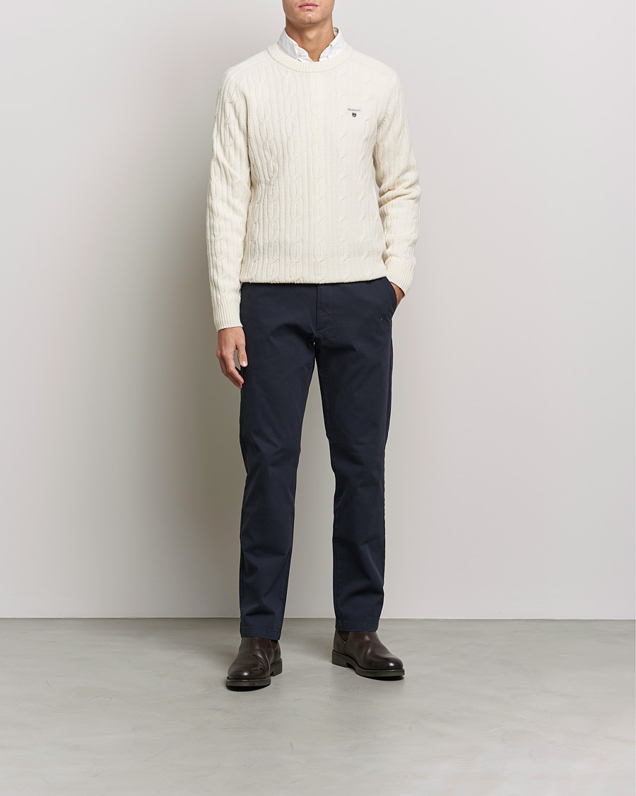 Herren | Pullover | GANT | Lambswool Cable Crew Neck Pullover Cream