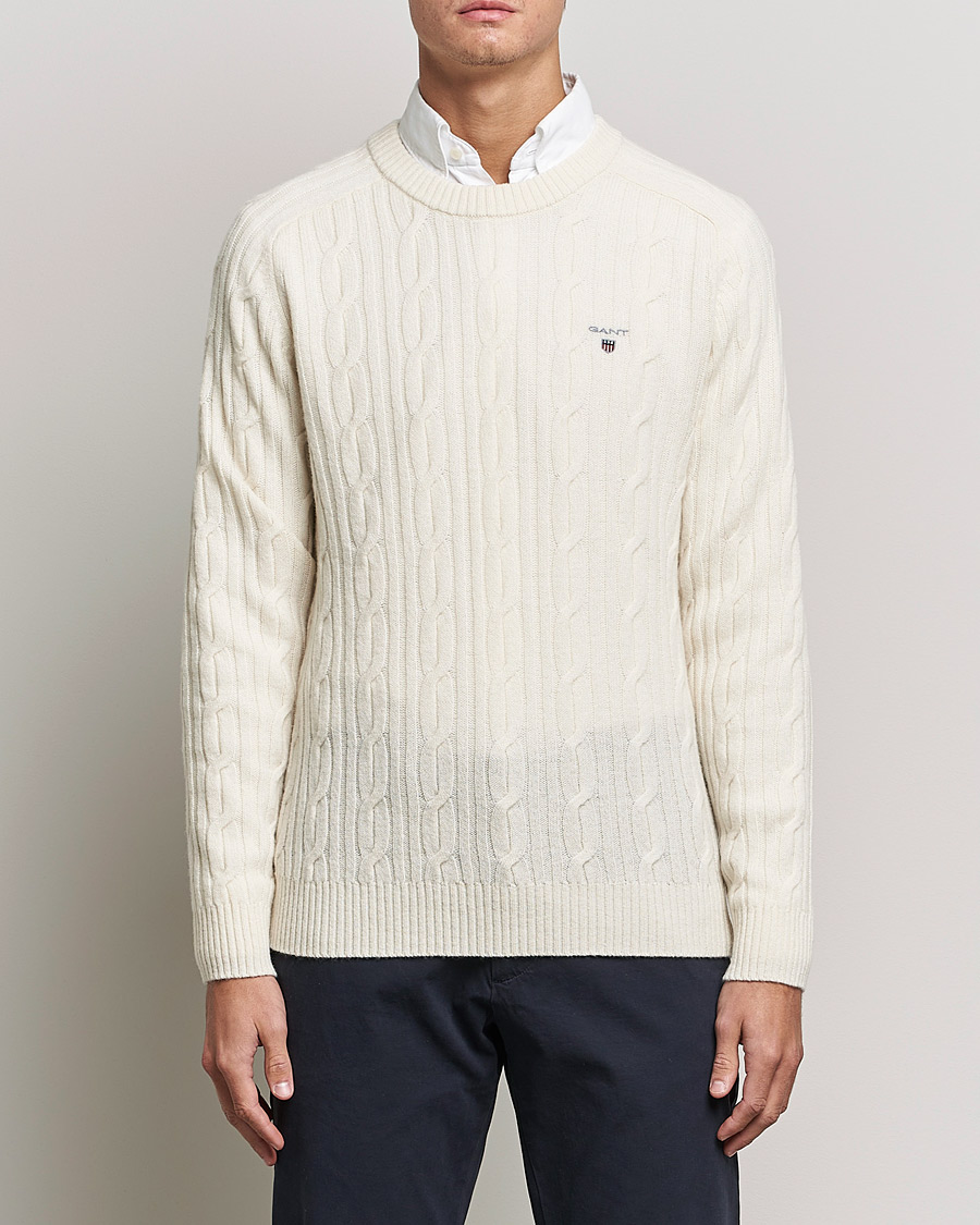 Herren | Pullover | GANT | Lambswool Cable Crew Neck Pullover Cream