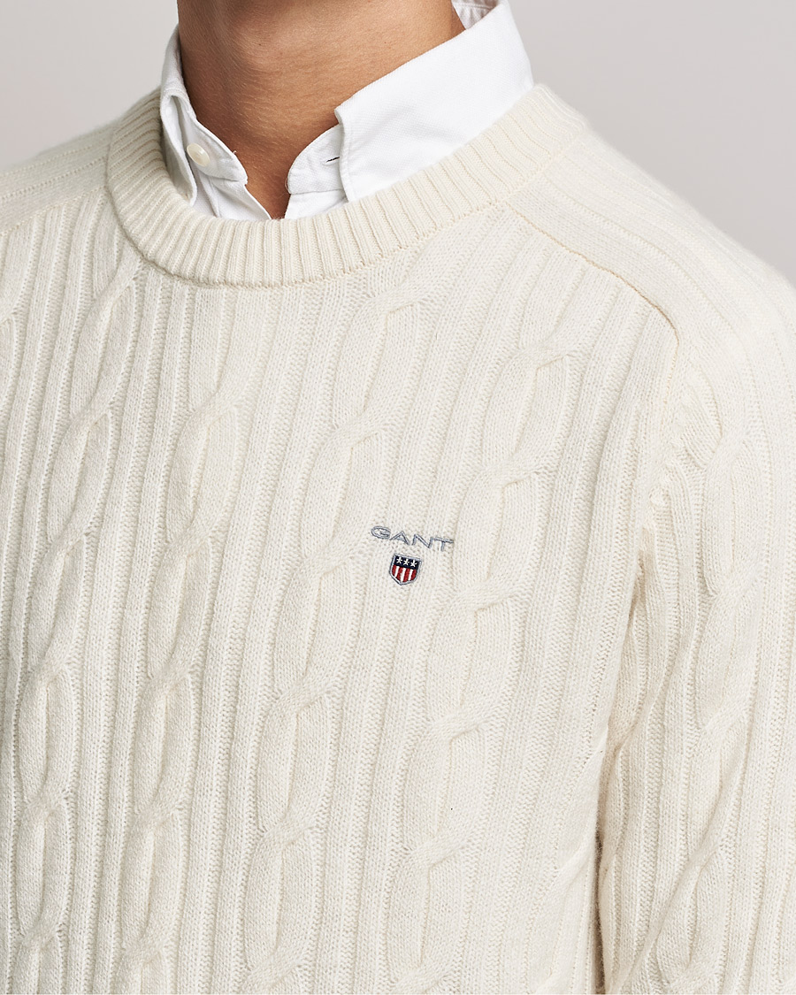 Herren | Pullover | GANT | Lambswool Cable Crew Neck Pullover Cream