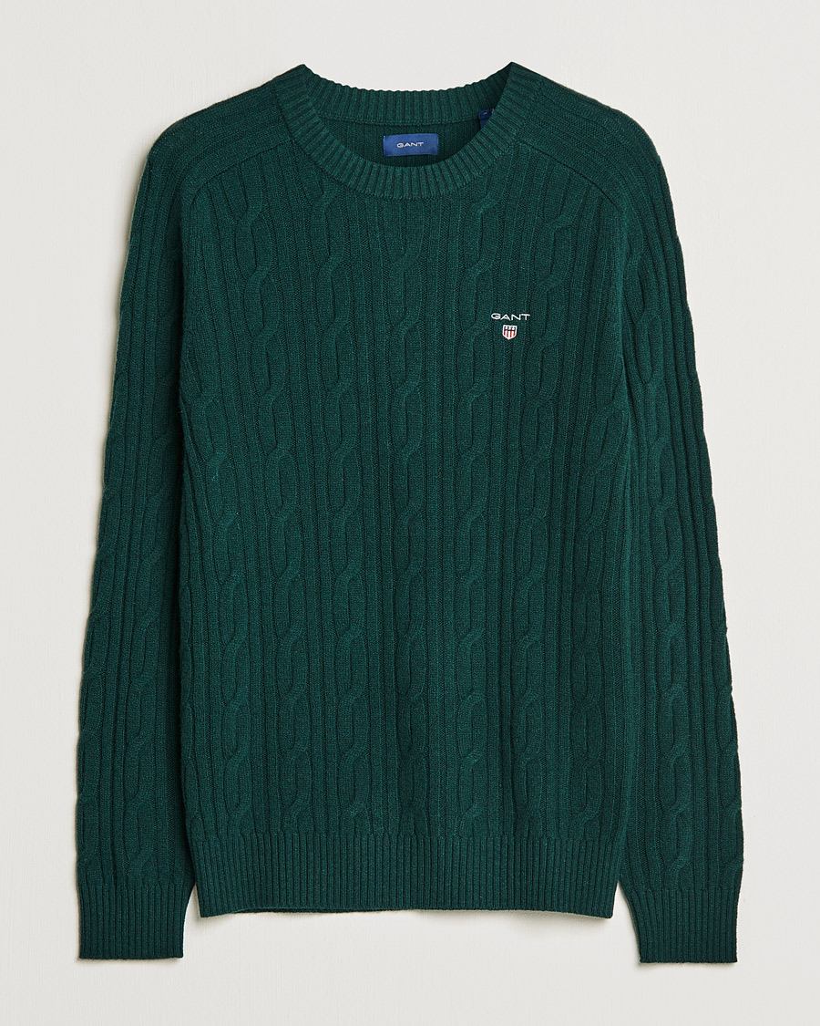 Herren | Pullover | GANT | Lambswool Cable Crew Neck Pullover Tartan Green