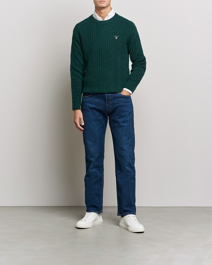 Herren | Pullover | GANT | Lambswool Cable Crew Neck Pullover Tartan Green