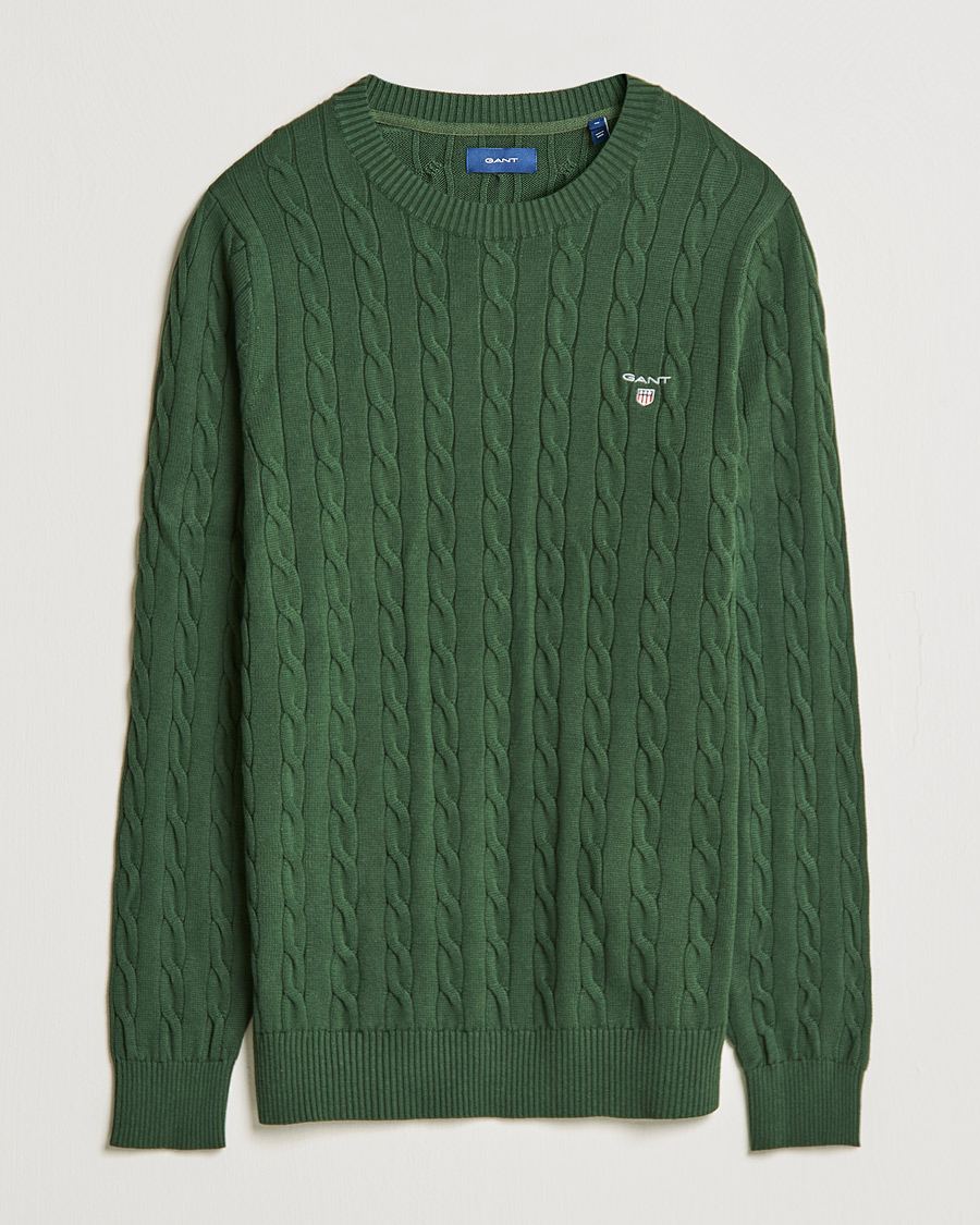 Herren | Pullover | GANT | Cotton Cable Crew Neck Pullover Storm Green