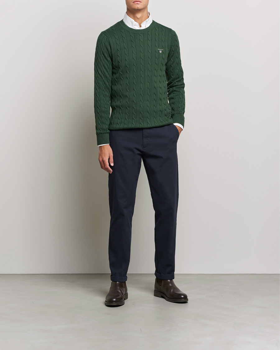 Herren | Pullover | GANT | Cotton Cable Crew Neck Pullover Storm Green
