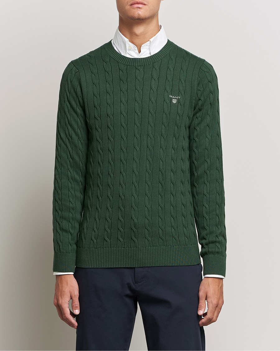 Herren | Pullover | GANT | Cotton Cable Crew Neck Pullover Storm Green