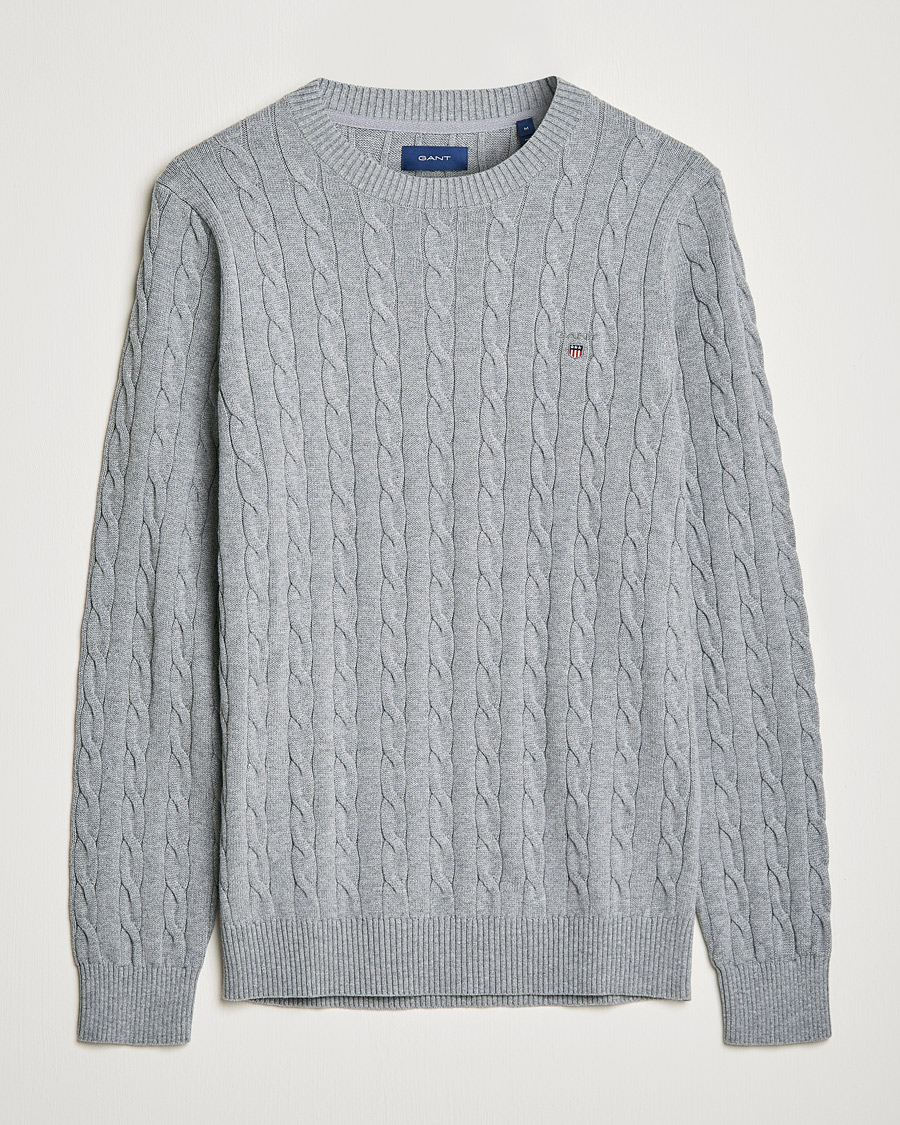 Herren | Pullover | GANT | Cotton Cable Crew Neck Pullover Grey Melange