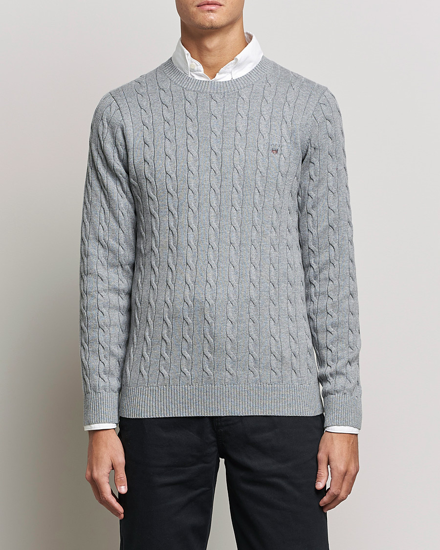 Herren | Pullover | GANT | Cotton Cable Crew Neck Pullover Grey Melange