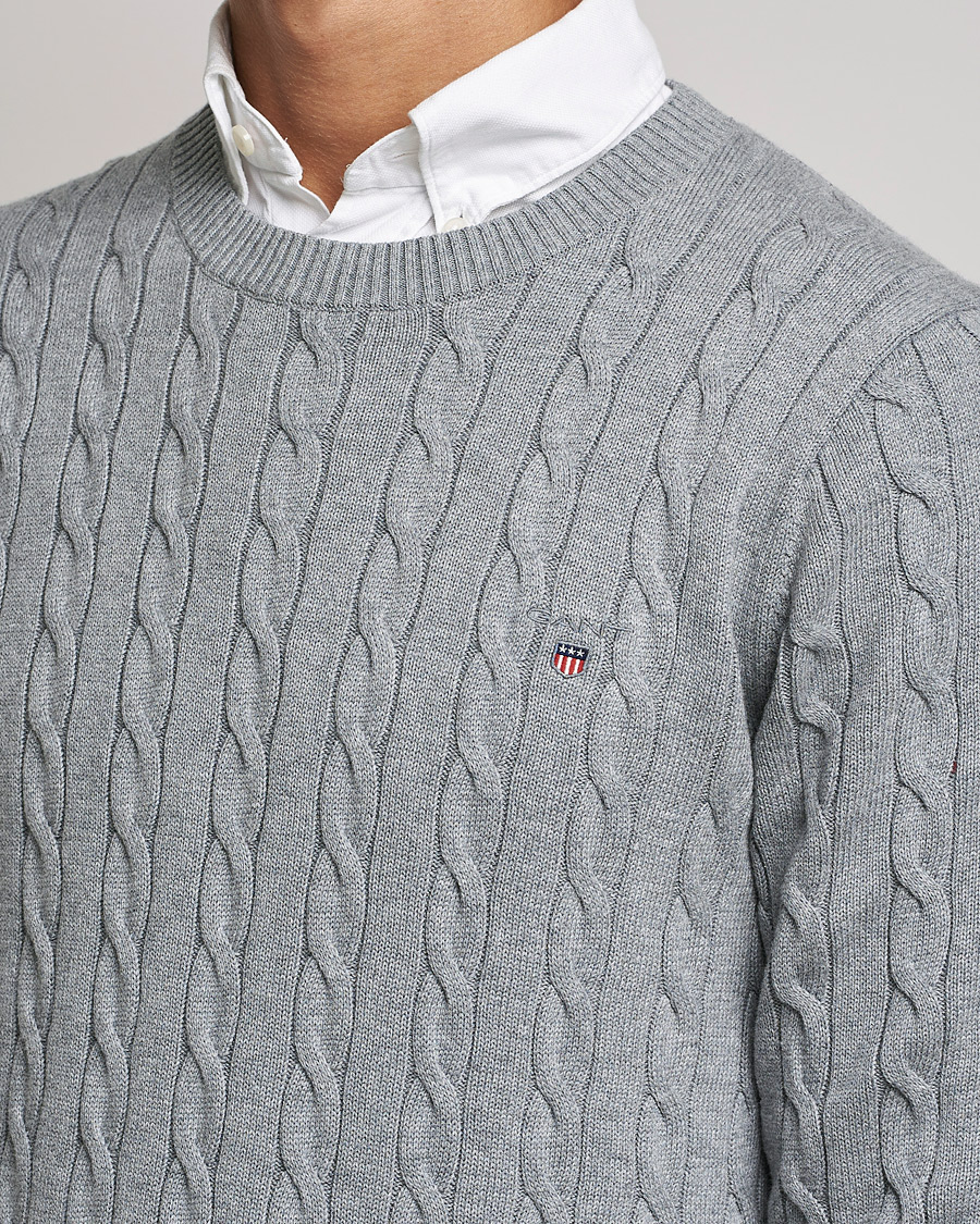 Herren | Pullover | GANT | Cotton Cable Crew Neck Pullover Grey Melange