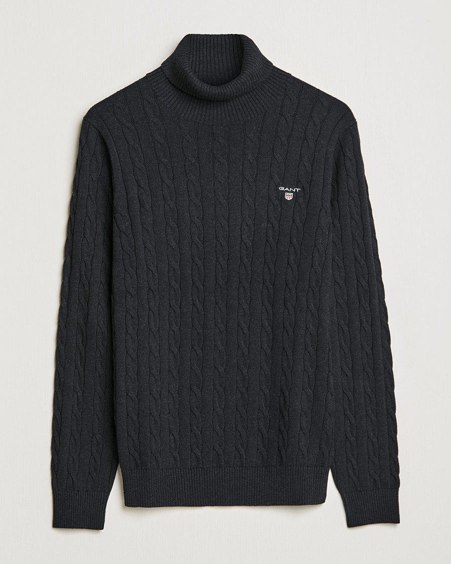 Herren | Pullover | GANT | Cotton Cable Turtleneck Dark Charcoal Melange
