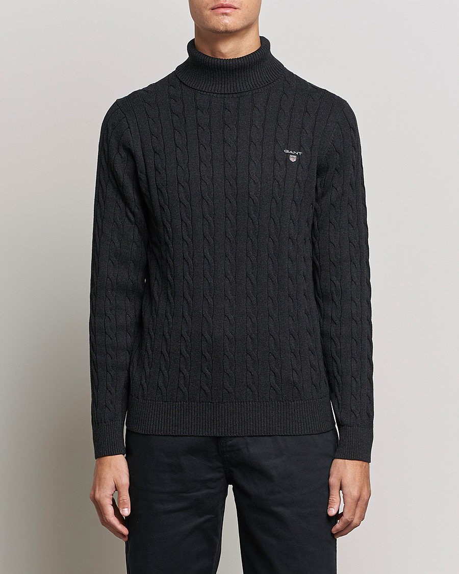 Herren | Pullover | GANT | Cotton Cable Turtleneck Dark Charcoal Melange
