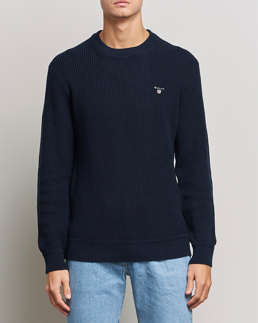 Herren | Pullover | GANT | Cotton/Wool Ribbed Sweater Evening Blue