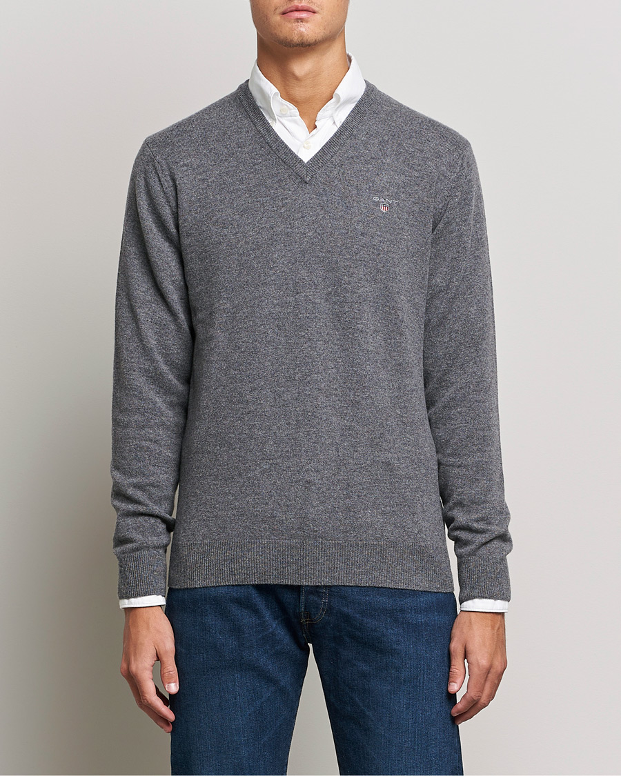 Herren | Pullover | GANT | Lambswool V-Neck Pullover Dark Grey Melange
