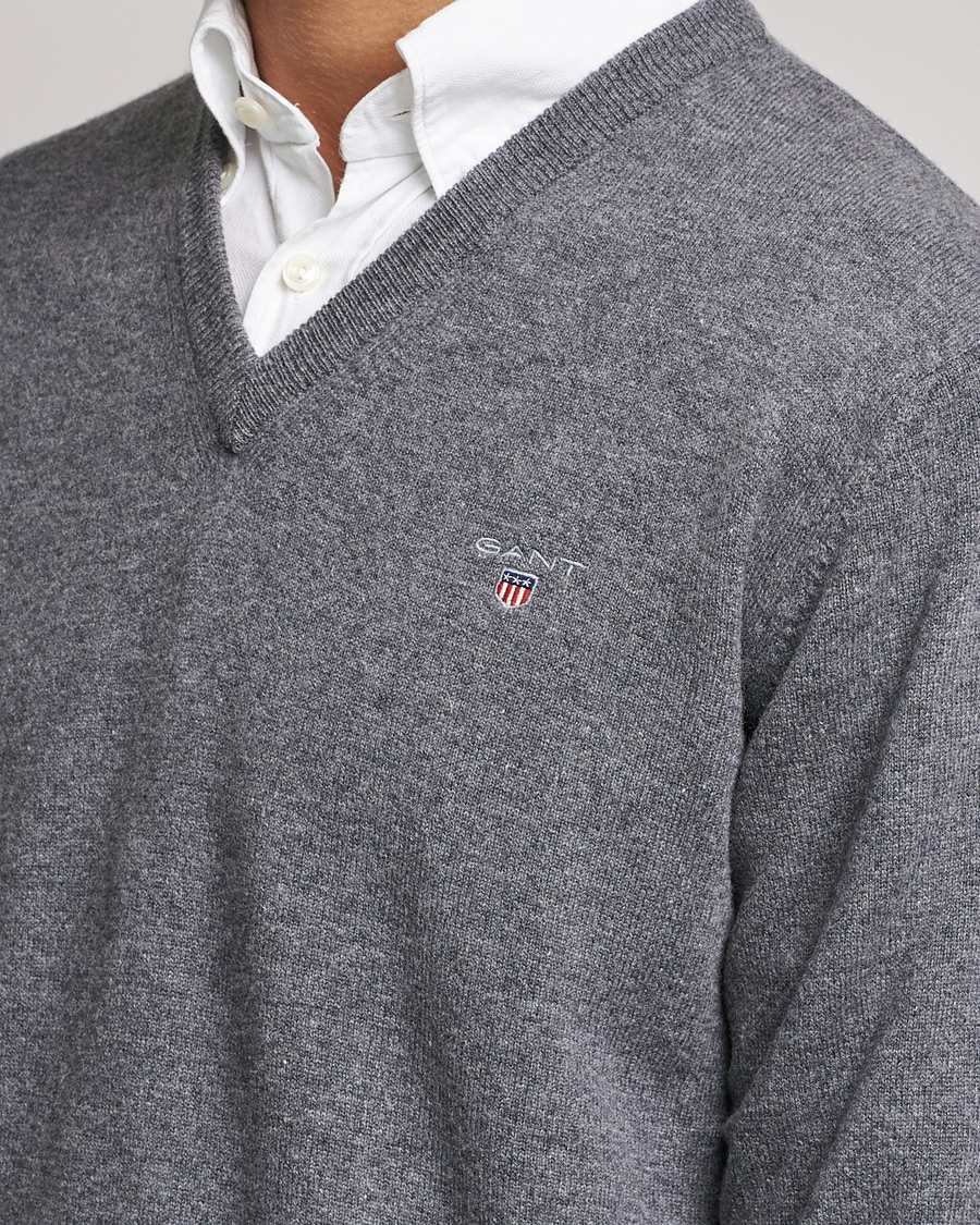 Herren | Pullover | GANT | Lambswool V-Neck Pullover Dark Grey Melange