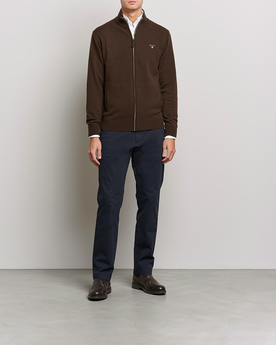 Herren | Pullover | GANT | Lambswool Full Zip Dark Brown Melange