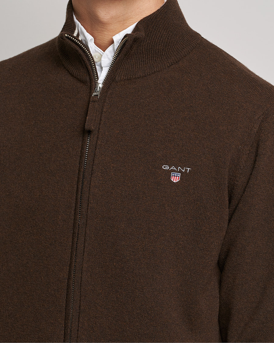 Herren | Pullover | GANT | Lambswool Full Zip Dark Brown Melange
