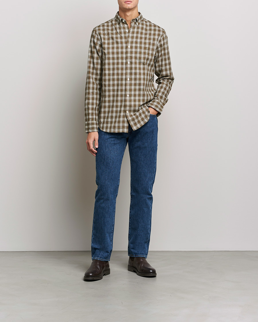 Herren | Hemden | GANT | Regular Fit Flannel Checked Shirt Army Green