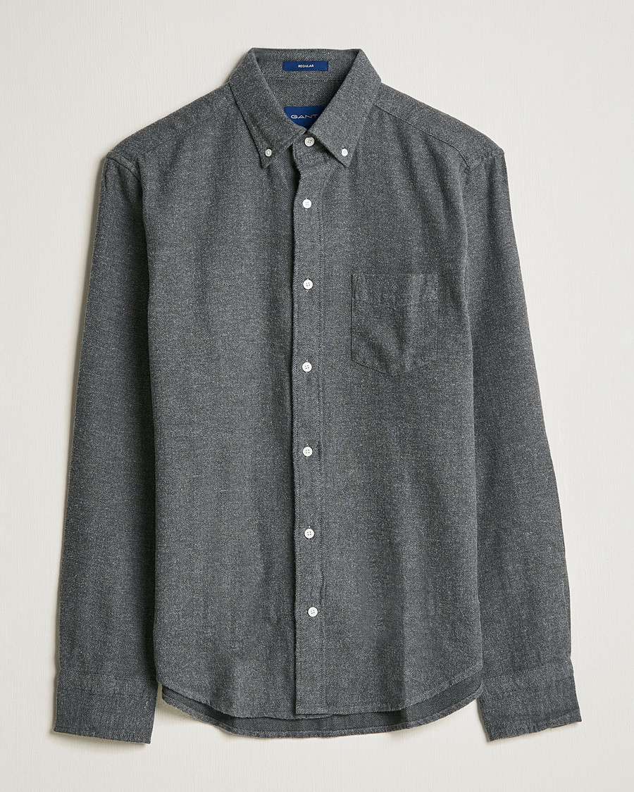 Herren | Hemden | GANT | Regular Fit Flannel Herringbone Shirt Charcoal Melange