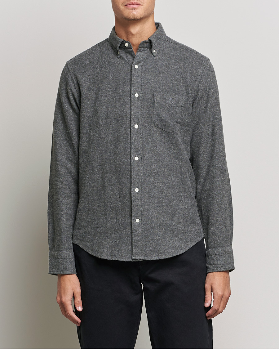 Herren | Hemden | GANT | Regular Fit Flannel Herringbone Shirt Charcoal Melange