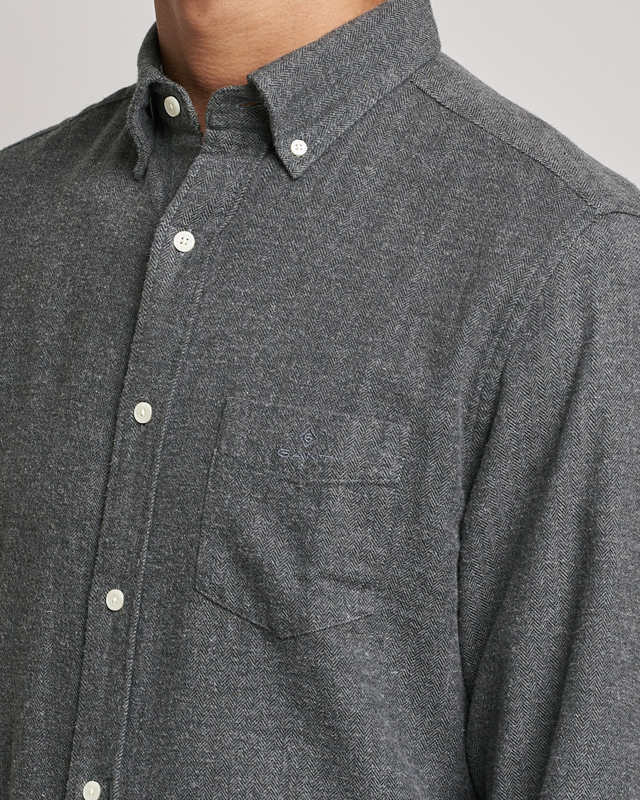Herren | Hemden | GANT | Regular Fit Flannel Herringbone Shirt Charcoal Melange