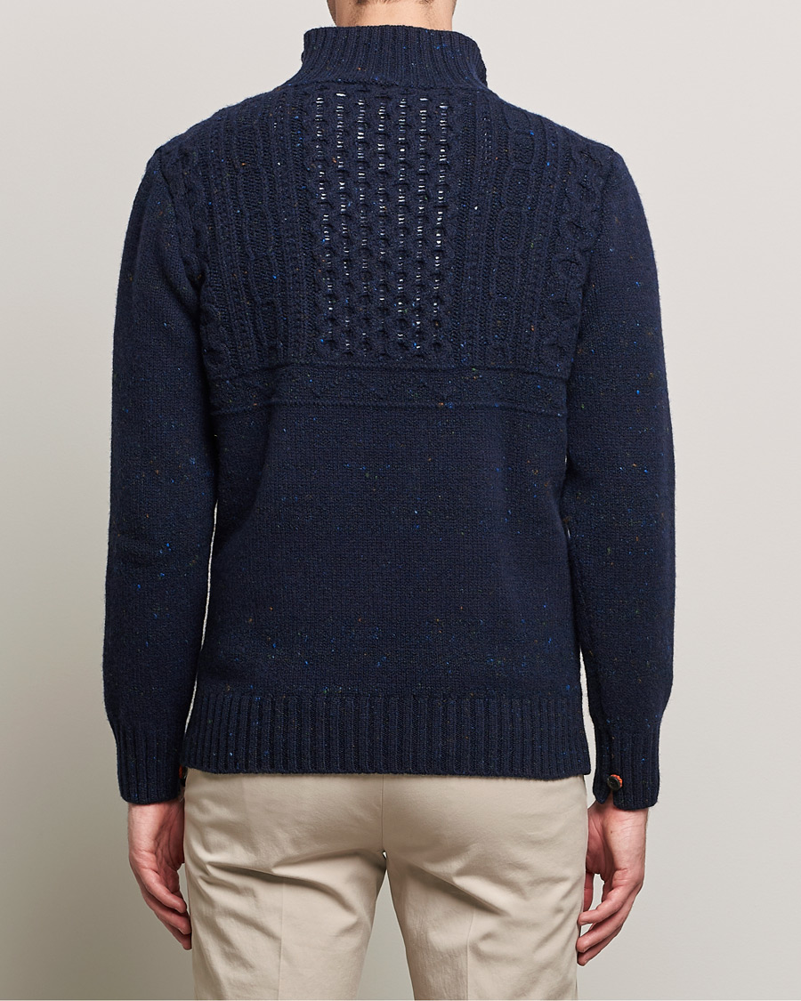Herren | Pullover | Inis Meáin | Wool/Cashmere Máirtín Beag Galánta Button Neck Navy
