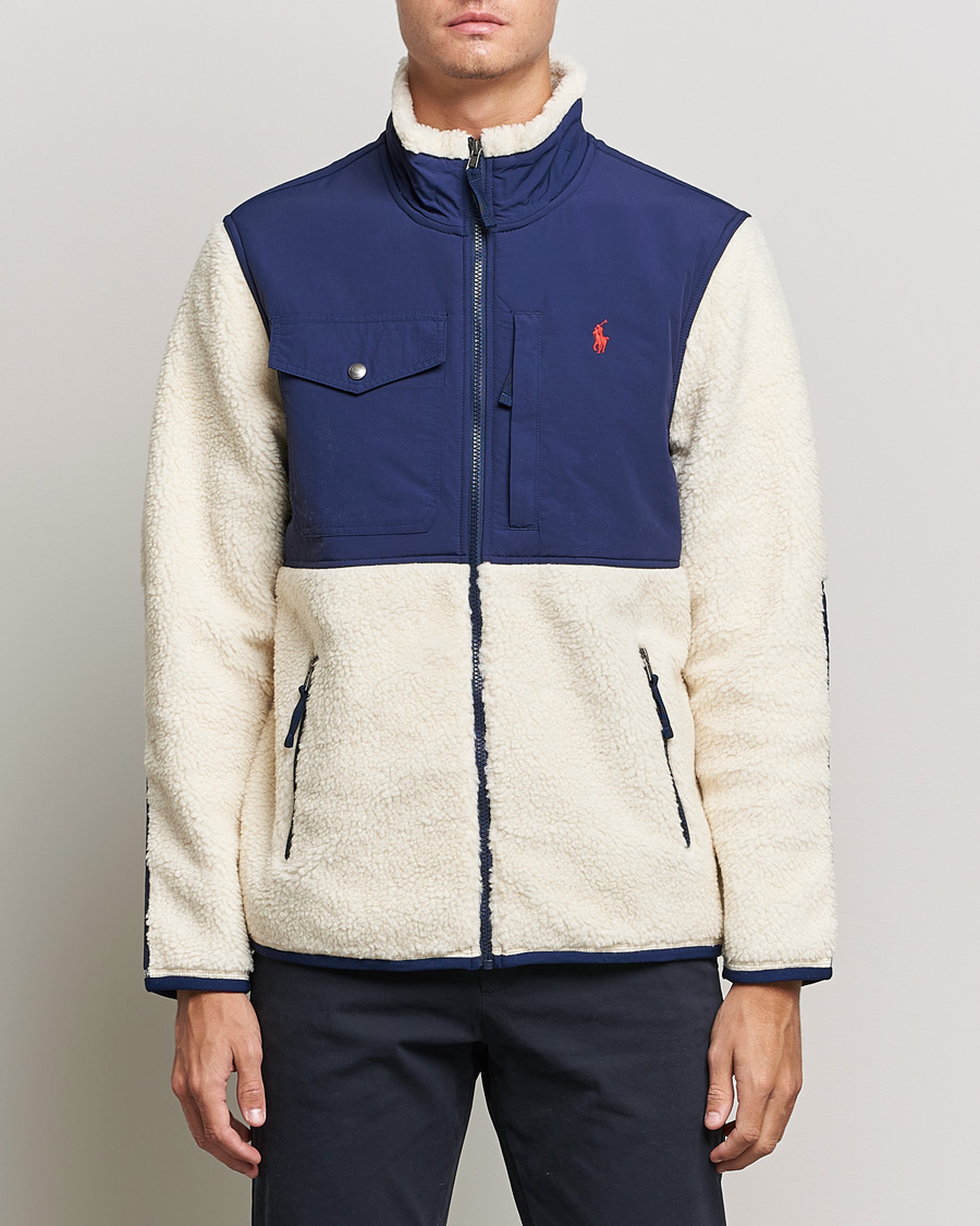 Herren | Pullover | Polo Ralph Lauren | Bonded Sherpa Full Zip Sweater Creme/Navy