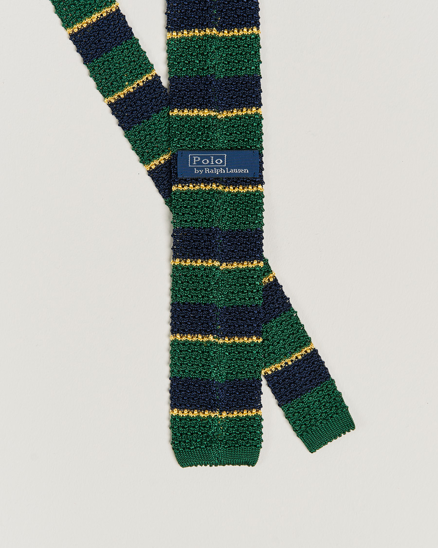 Herren | Polo Ralph Lauren Knitted Striped Tie Green/Navy/Gold | Polo Ralph Lauren | Knitted Striped Tie Green/Navy/Gold