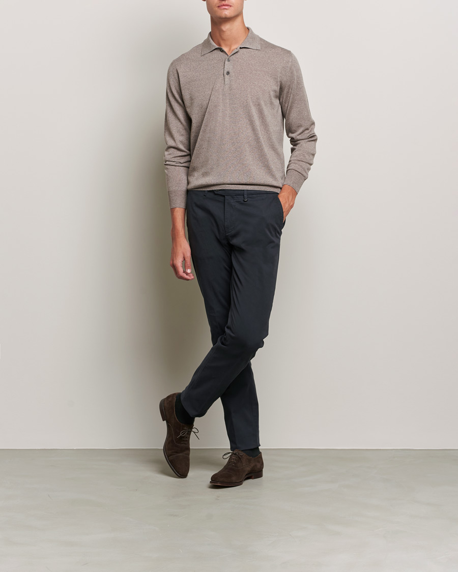 Herren | Pullover | Canali | Merino Wool Knitted Polo Taupe