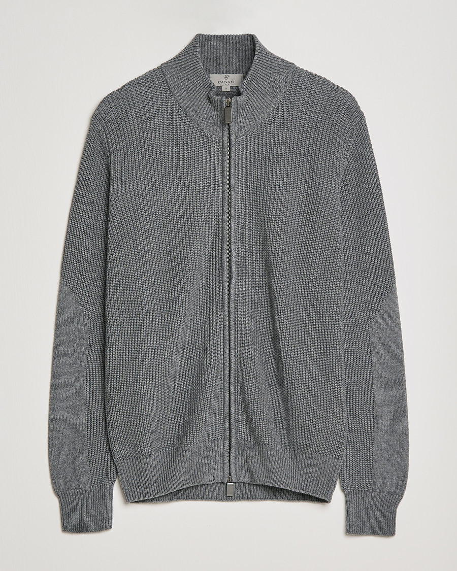 Herren | Pullover | Canali | Cotton/Cashmere Full Zip Light Grey