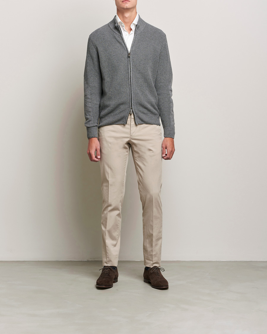 Herren | Pullover | Canali | Cotton/Cashmere Full Zip Light Grey