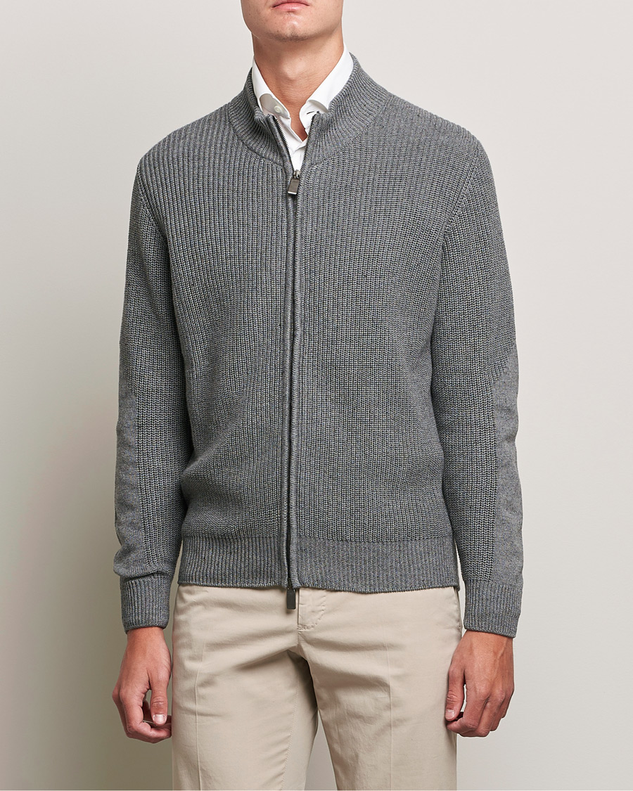 Herren | Pullover | Canali | Cotton/Cashmere Full Zip Light Grey