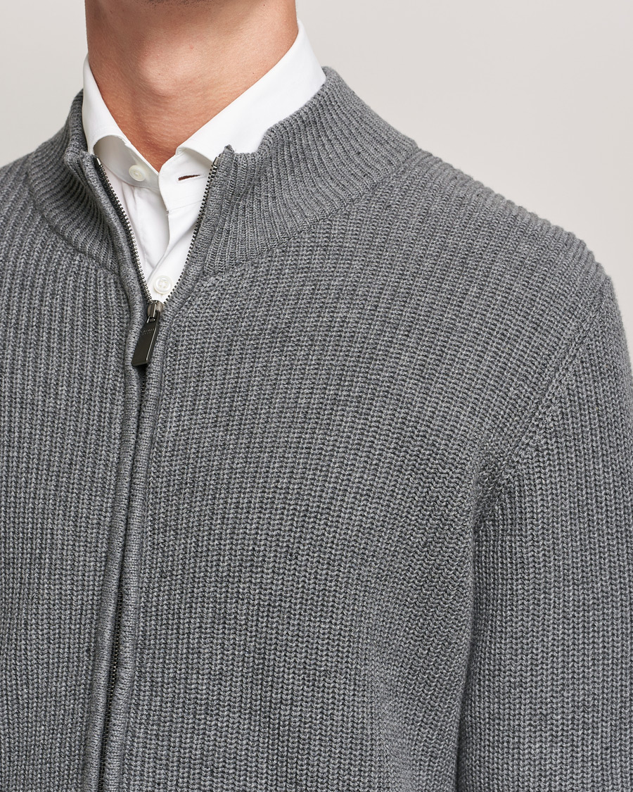 Herren | Pullover | Canali | Cotton/Cashmere Full Zip Light Grey