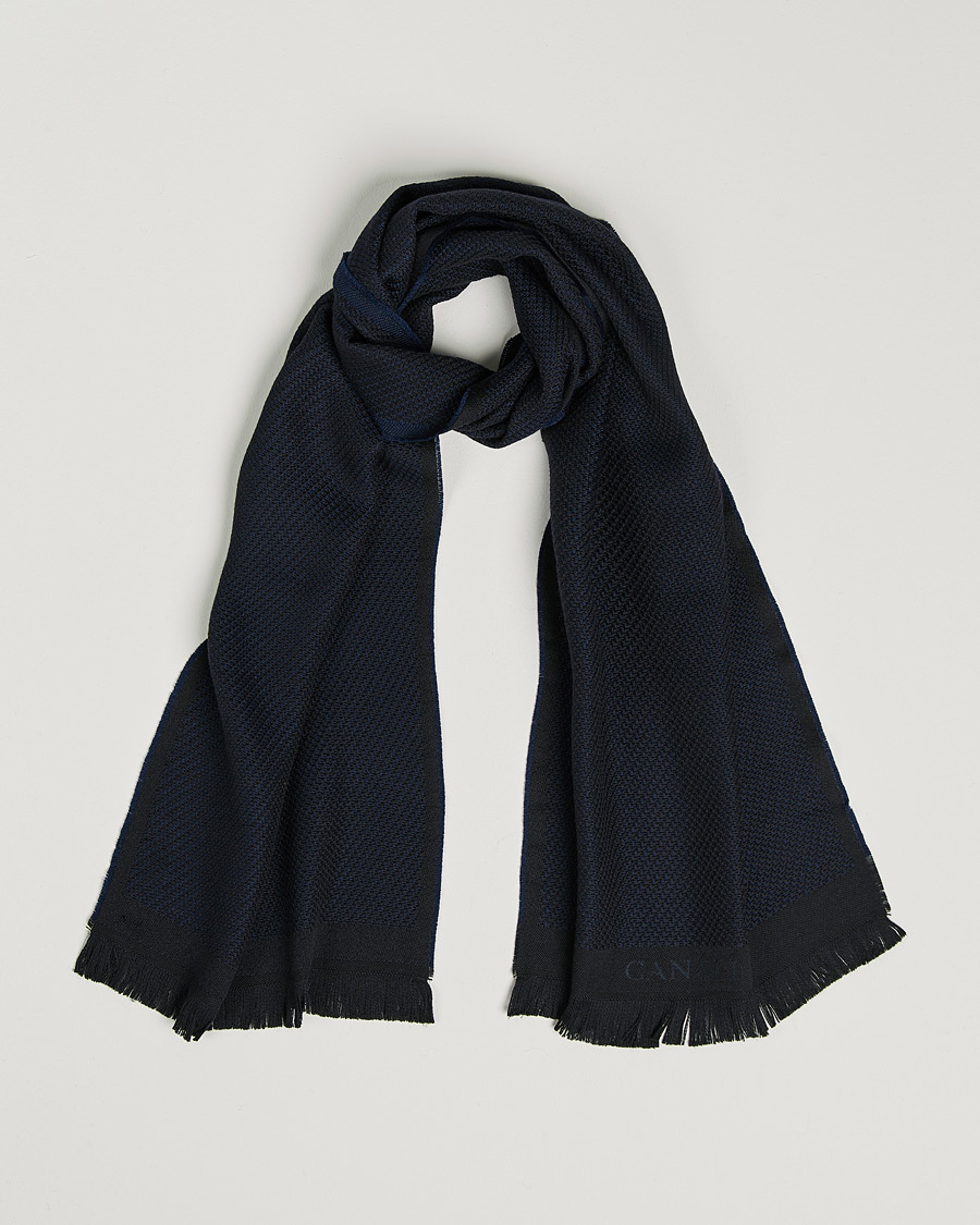 Herren | Canali Textured Wool Scarf Navy | Canali | Textured Wool Scarf Navy