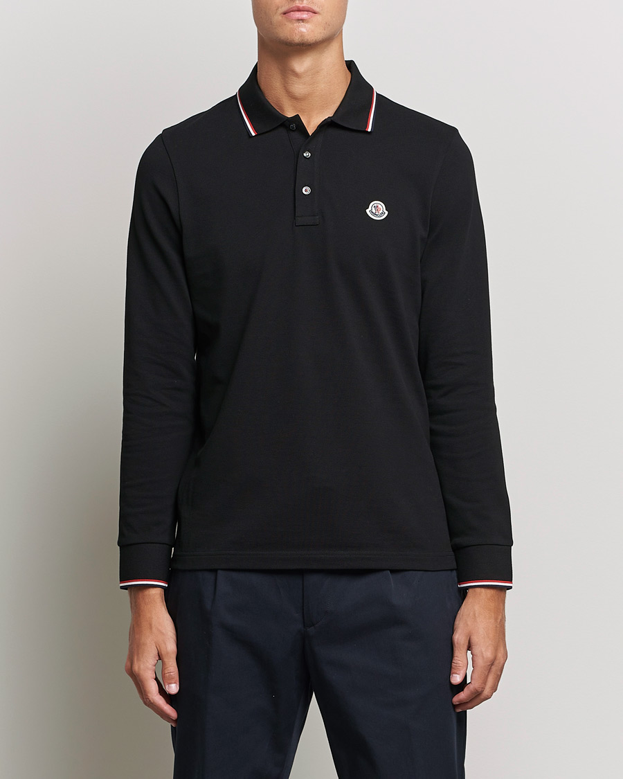Herren | Langarm-Poloshirts | Moncler | Contrast Rib Long Sleeve Polo Black