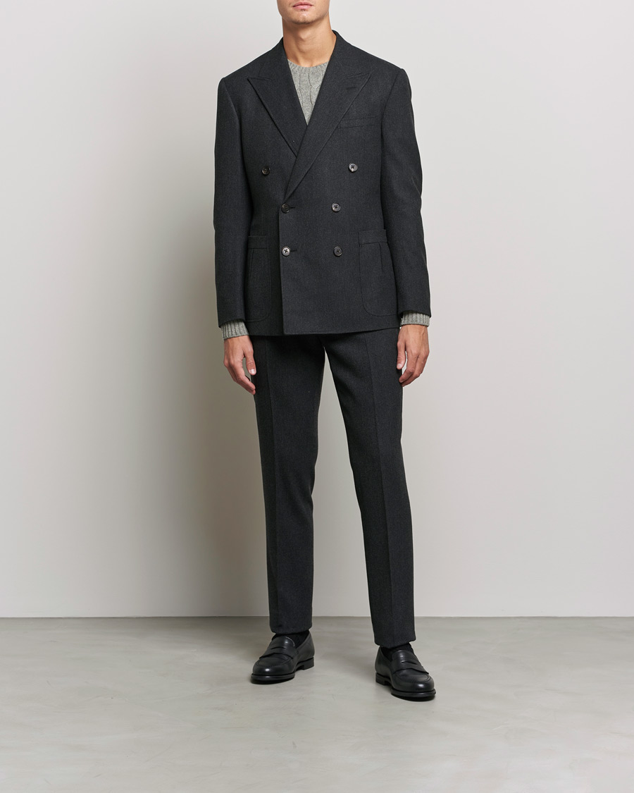 Herren | Sakkos | Ralph Lauren Purple Label | Double Breasted Flannel Sportcoat Dark Grey