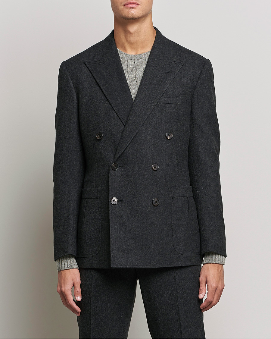 Herren | Sakkos | Ralph Lauren Purple Label | Double Breasted Flannel Sportcoat Dark Grey