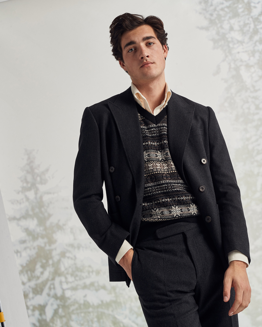 Herren | Sakkos | Ralph Lauren Purple Label | Double Breasted Flannel Sportcoat Dark Grey