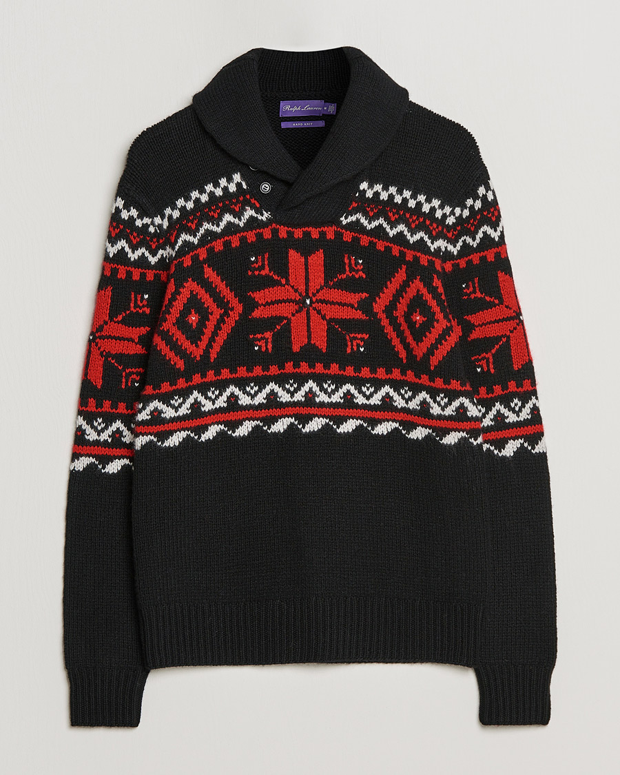 Herren | Pullover | Ralph Lauren Purple Label | Cashmere Jacquard Shawl Sweater Black/Red