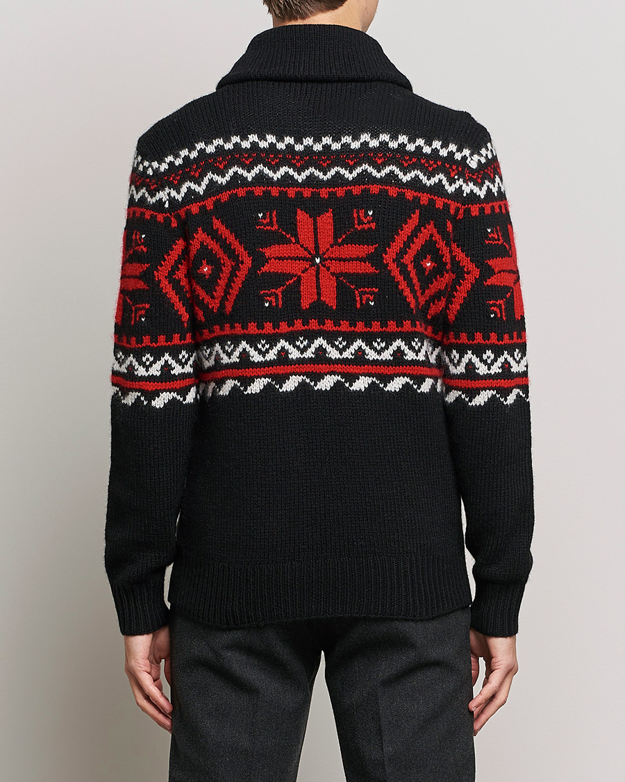 Herren | Pullover | Ralph Lauren Purple Label | Cashmere Jacquard Shawl Sweater Black/Red