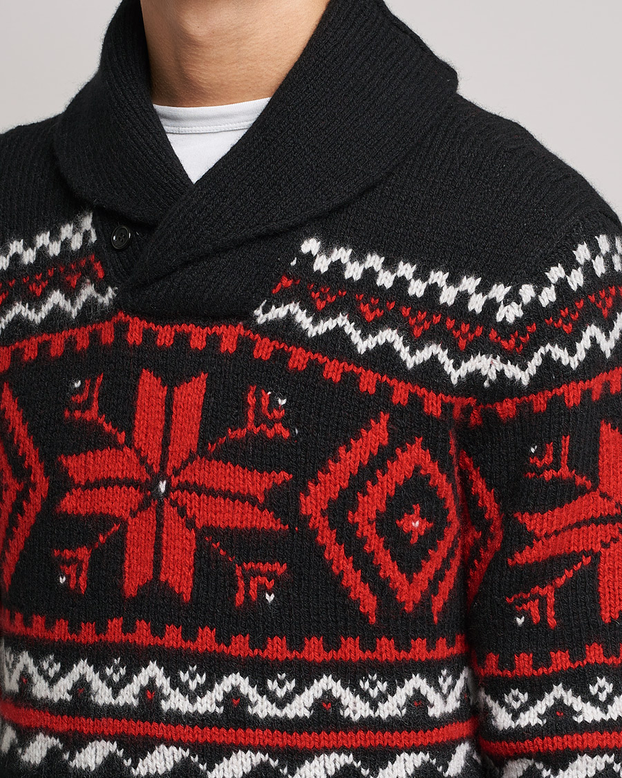 Herren | Pullover | Ralph Lauren Purple Label | Cashmere Jacquard Shawl Sweater Black/Red