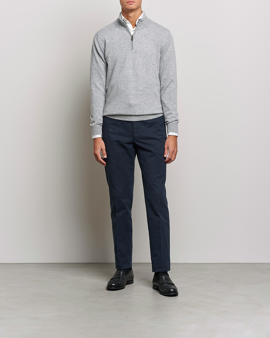 Herren | Pullover | Johnstons of Elgin | 2-Ply Cashmer Half Zip Silver