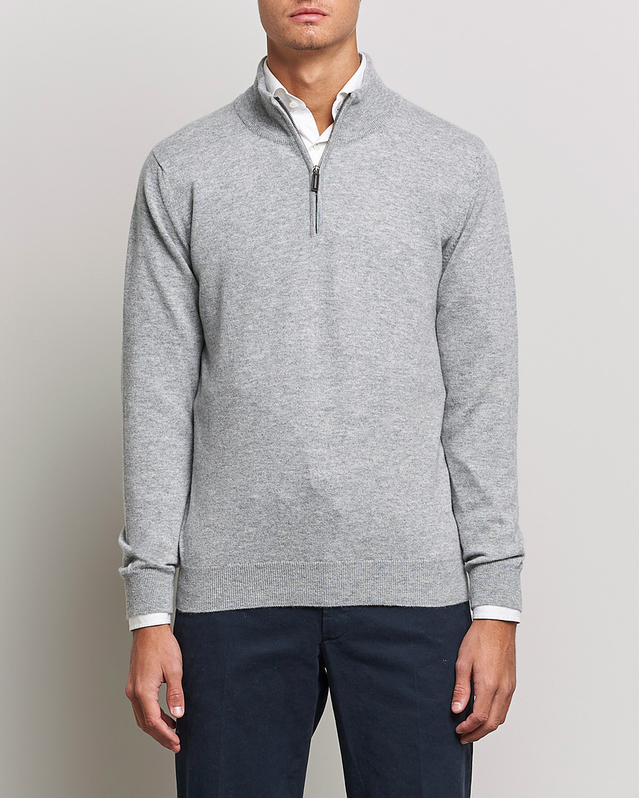 Herren | Pullover | Johnstons of Elgin | 2-Ply Cashmer Half Zip Silver