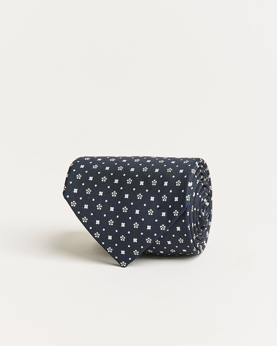 Herren | E. Marinella 3-Fold Flower Pattern Silk Tie Navy | E. Marinella | 3-Fold Flower Pattern Silk Tie Navy