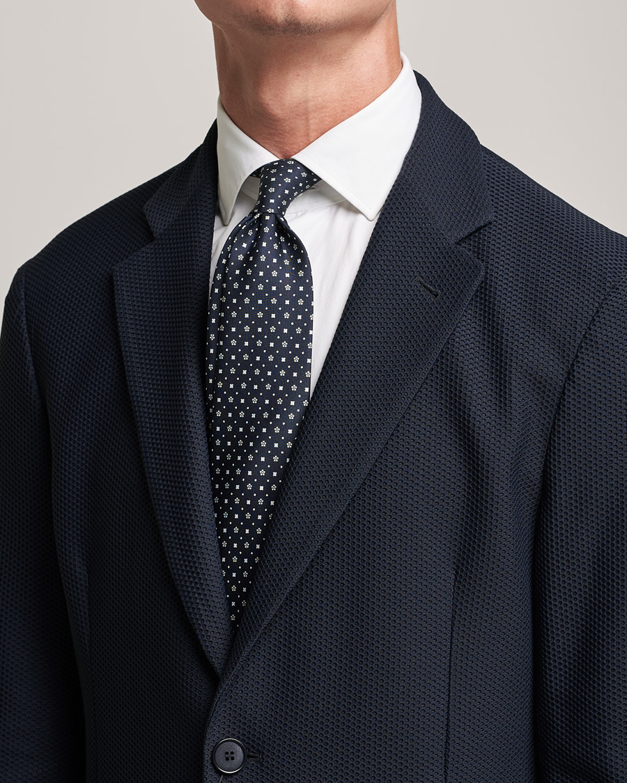 Herren | E. Marinella 3-Fold Flower Pattern Silk Tie Navy | E. Marinella | 3-Fold Flower Pattern Silk Tie Navy