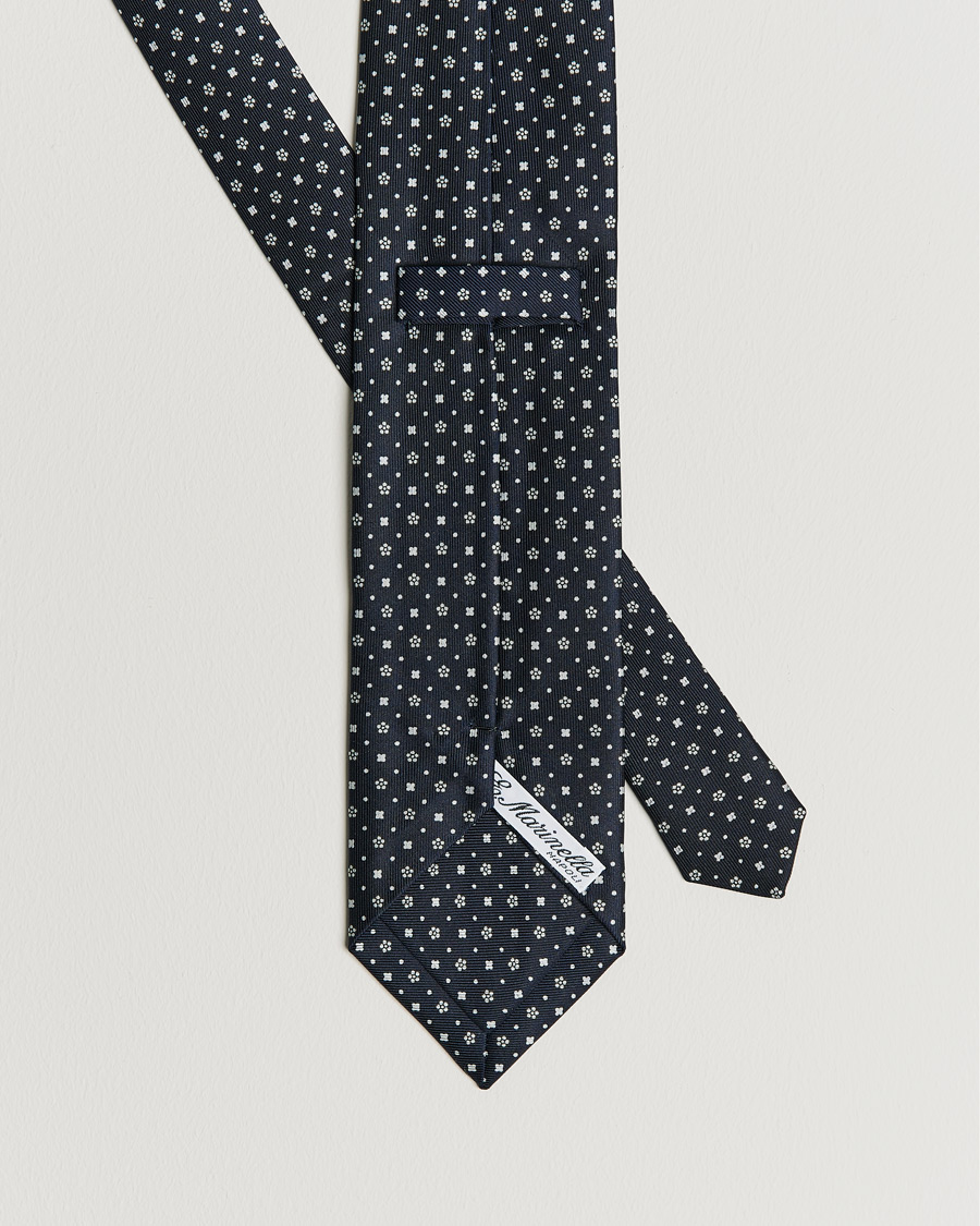 Herren | E. Marinella 3-Fold Flower Pattern Silk Tie Navy | E. Marinella | 3-Fold Flower Pattern Silk Tie Navy