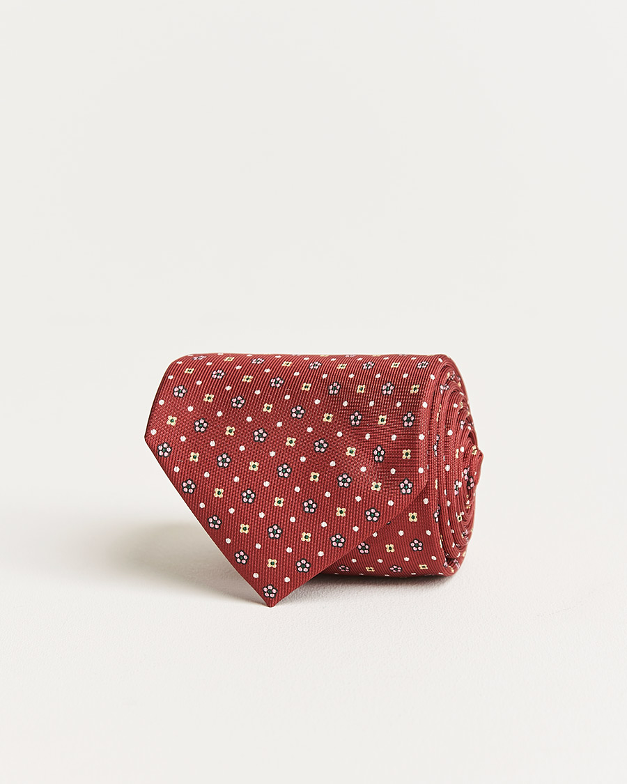 Herren | E. Marinella 3-Fold Flower Pattern Silk Tie Red | E. Marinella | 3-Fold Flower Pattern Silk Tie Red