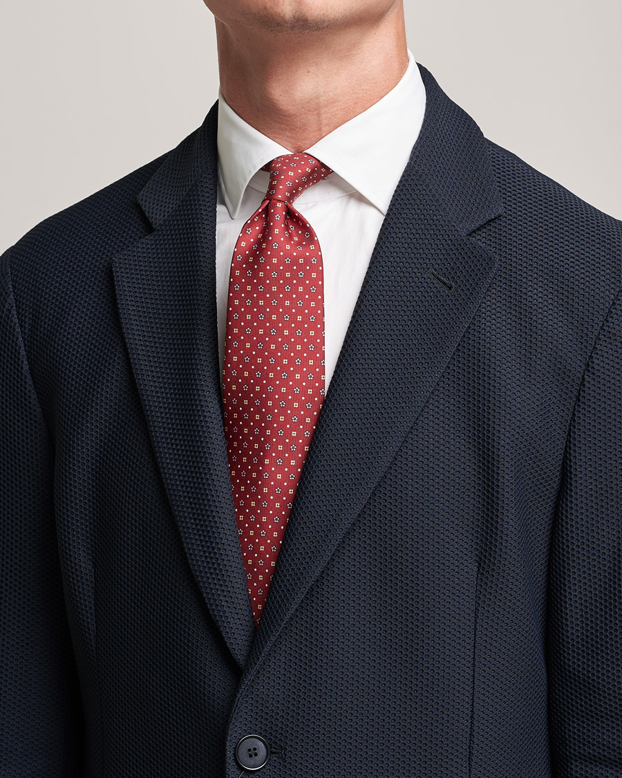 Herren | E. Marinella 3-Fold Flower Pattern Silk Tie Red | E. Marinella | 3-Fold Flower Pattern Silk Tie Red