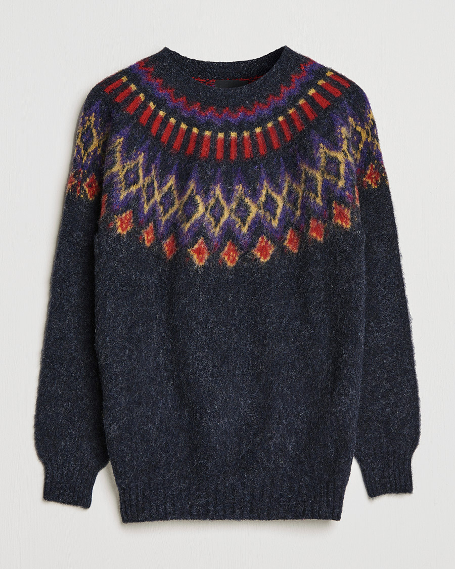 Herren | Pullover | Howlin' | Brushed Wool Fair Isle Crew Sweater Charcoal